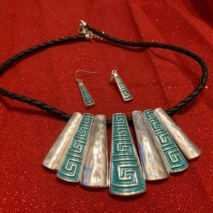 Greek inspired design turquoise and black with matching earrings